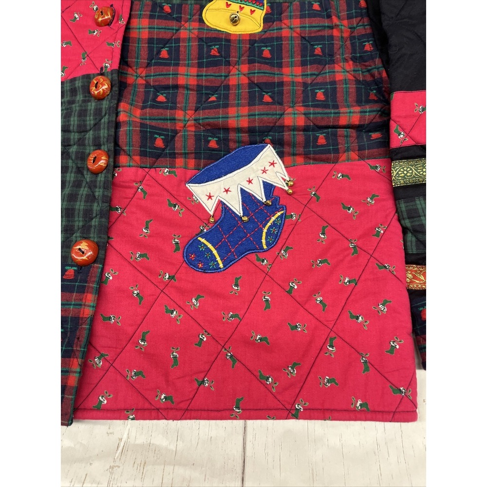 New Direction Christmas Shirt Jacket Quilted Embroidery Plaid Large Womens VTG - Picture 6 of 16